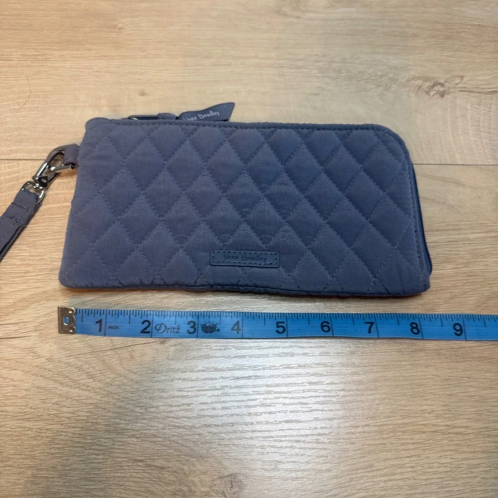 Vera Bradley Steel Blue Quilted Wristlet Wallet Floral Interior ID Window 8x4.5